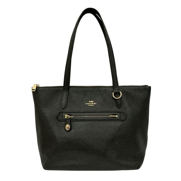 Coach Taylor Tote Black Pebbled Leather Light Gold Shoulder Bag Purse Handbag - Picture 9 of 14